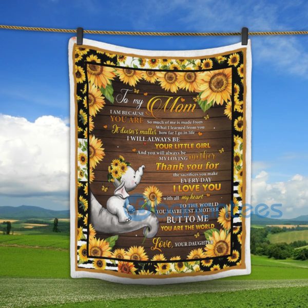 To My Mom You Are The World Elephant And Sunflowers Sherpa Blanket Product Photo