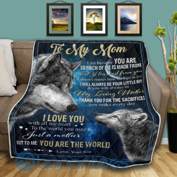 To My Mom You Are The World Wolf Blanket Quilt Product Photo
