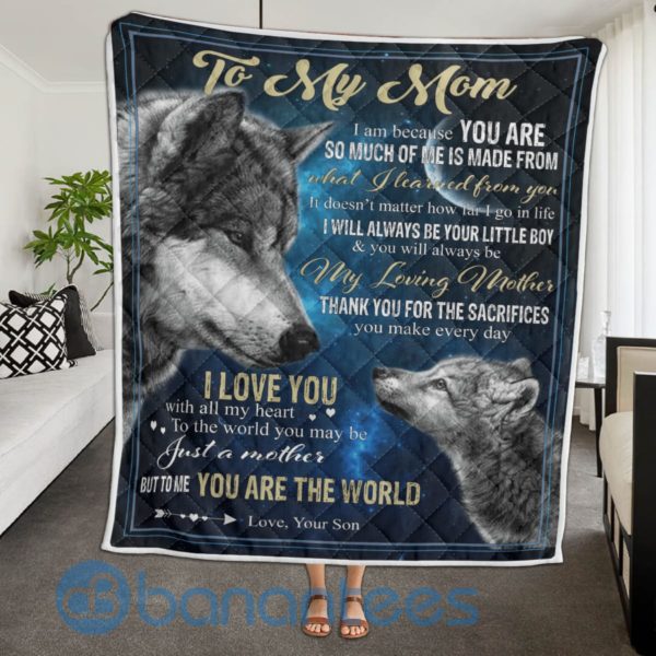 To My Mom You Are The World Wolf Blanket Quilt Product Photo