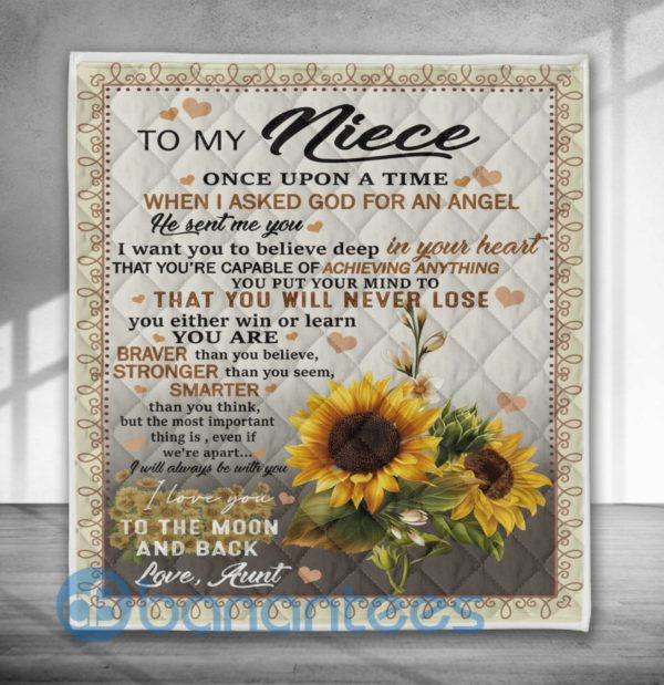 To My Niece Once Upon A Time When I Asked God An Angel Sunflower Quilt Blanket Product Photo