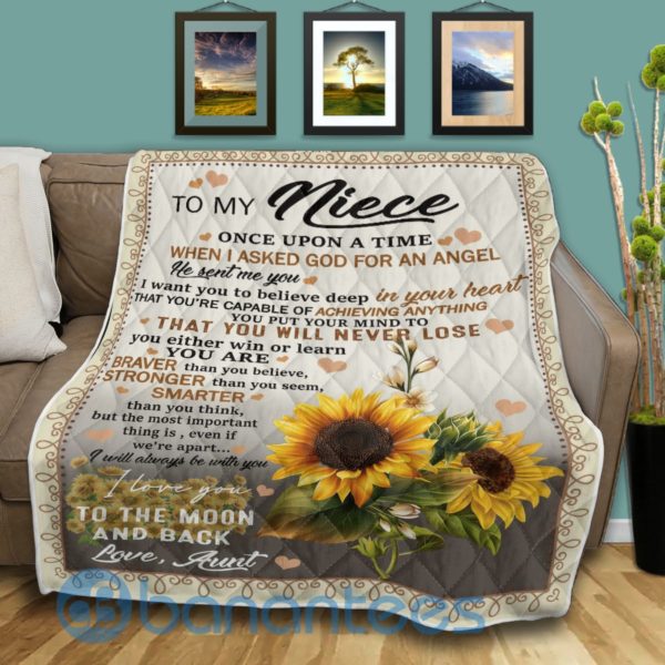 To My Niece Once Upon A Time When I Asked God An Angel Sunflower Quilt Blanket Product Photo