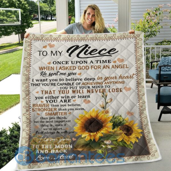 To My Niece Once Upon A Time When I Asked God An Angel Sunflower Quilt Blanket Product Photo