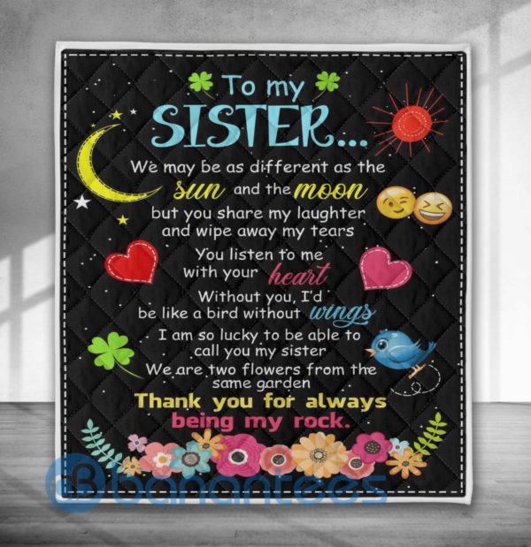To My Sister Thank You For Always Being My Rock Blanket Quilt Product Photo