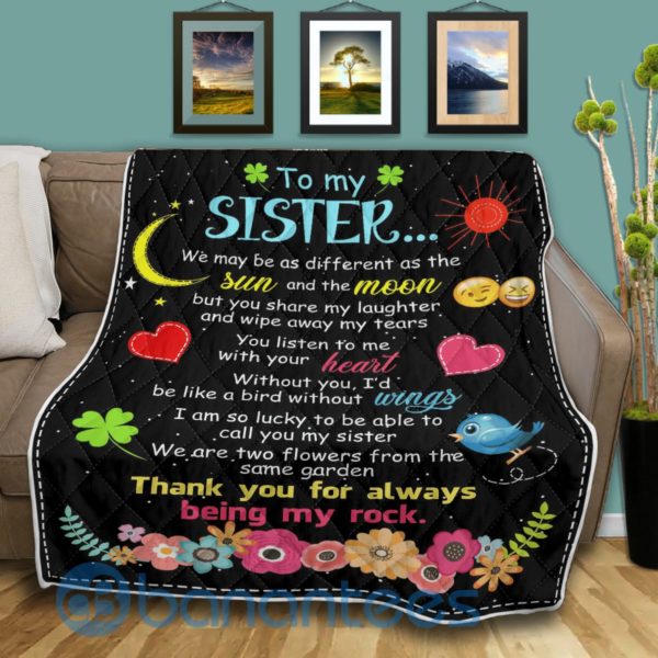 To My Sister Thank You For Always Being My Rock Blanket Quilt Product Photo