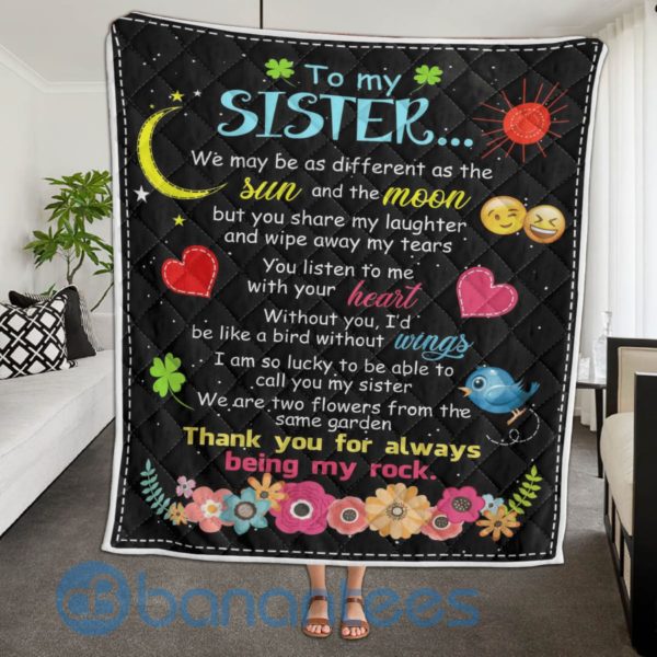 To My Sister Thank You For Always Being My Rock Blanket Quilt Product Photo