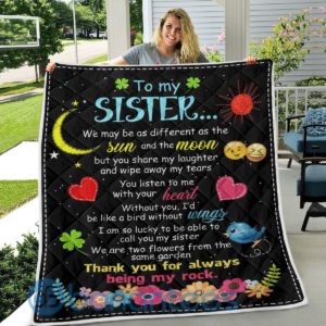 To My Sister Thank You For Always Being My Rock Blanket Quilt Product Photo