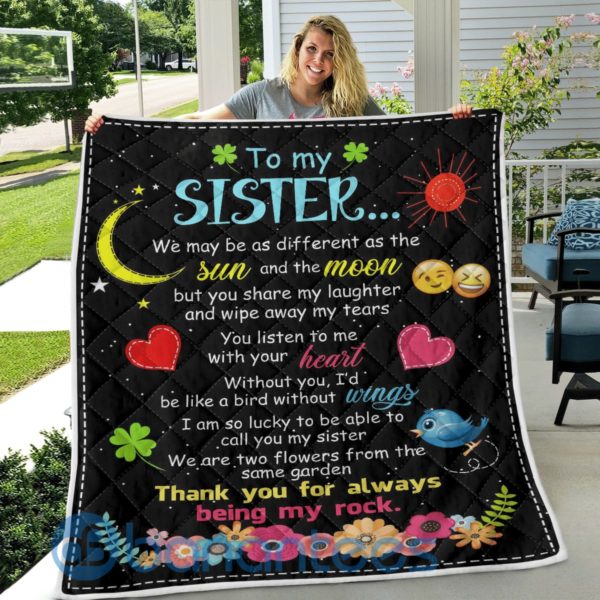 To My Sister Thank You For Always Being My Rock Blanket Quilt Product Photo
