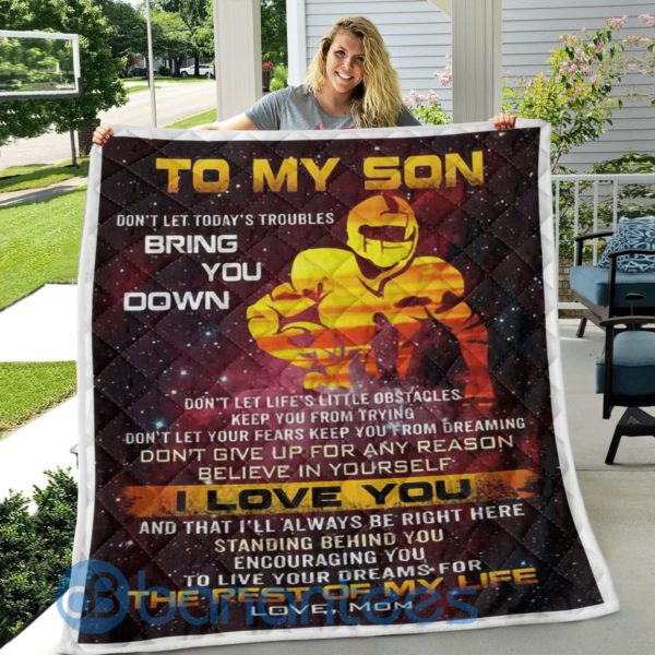 To My Son Don't Let Today's Troubles Bring You Down Football Quilt Blanket Product Photo
