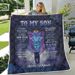 To My Son From Mom Sometimes It s Hard To Find Words Lion Quilt Blanket Product Photo