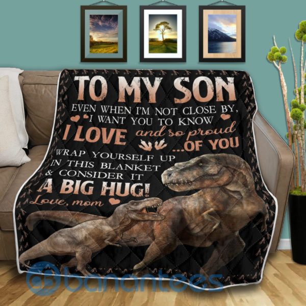 To My Son I Love And So Pround Of You Dinosaur Quilt Blanket Product Photo