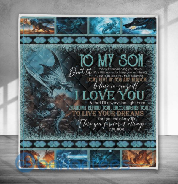 To My Son I Love You Dragon Quilt Blanket Product Photo