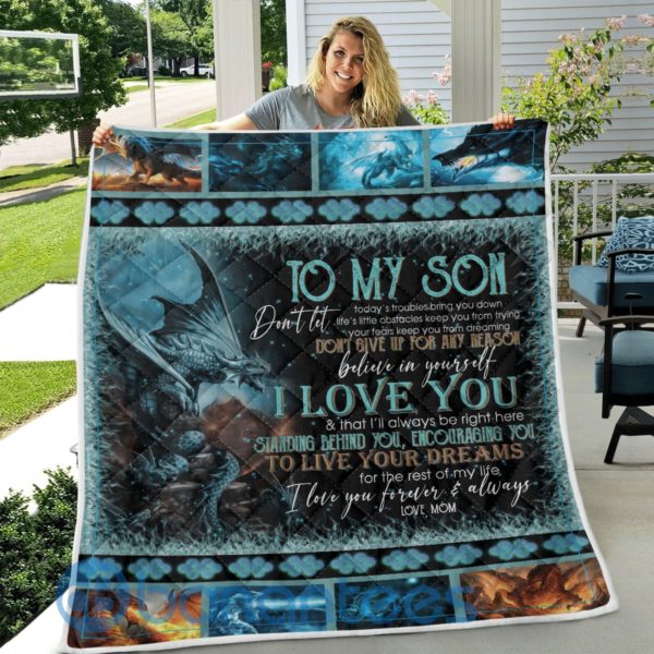 To My Son I Love You Dragon Quilt Blanket Product Photo