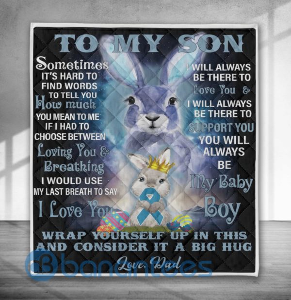 To My Son I Love You Rabbit Quilt Blanket Product Photo