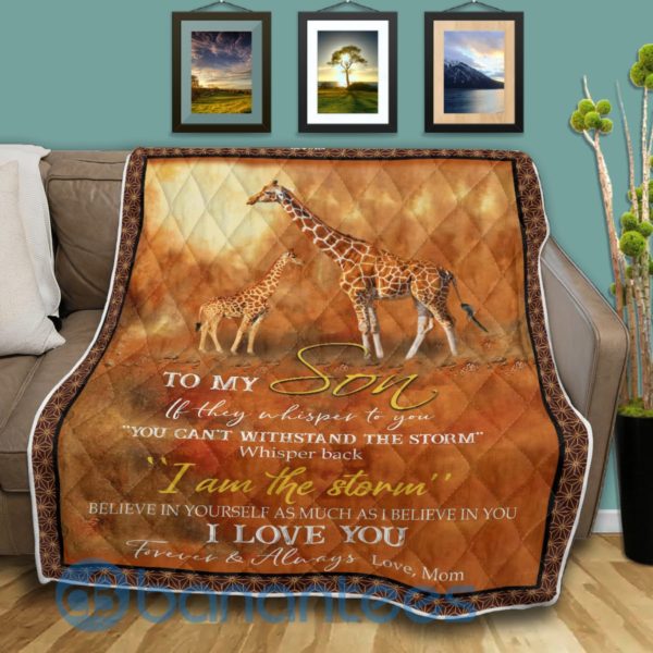 To My Son If They Whissper To You Giraffe Quilt Blanket Product Photo
