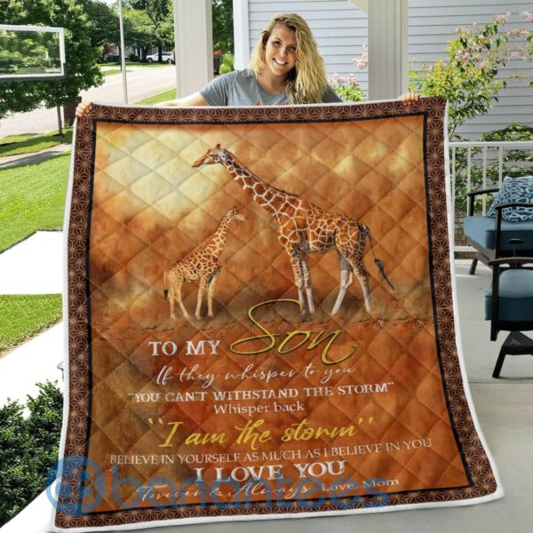 To My Son If They Whissper To You Giraffe Quilt Blanket Product Photo