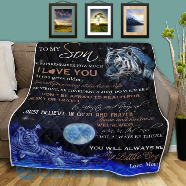To My Son Just Believe In God And Prayer Tiger Special Design Quilt Blanket Product Photo