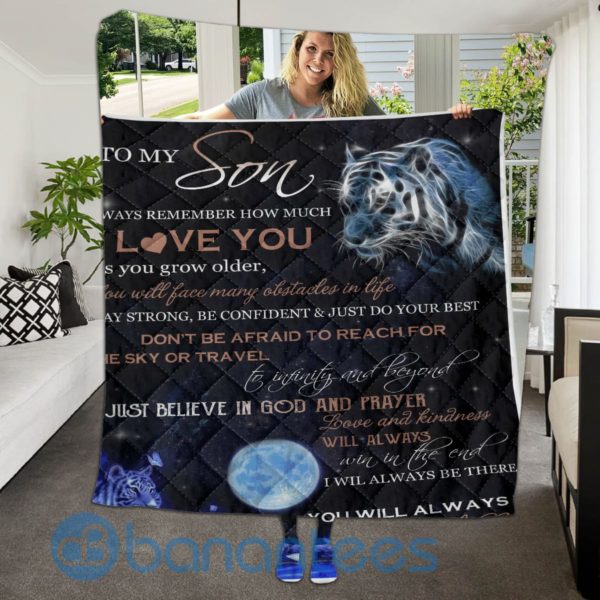To My Son Just Believe In God And Prayer Tiger Special Design Quilt Blanket Product Photo