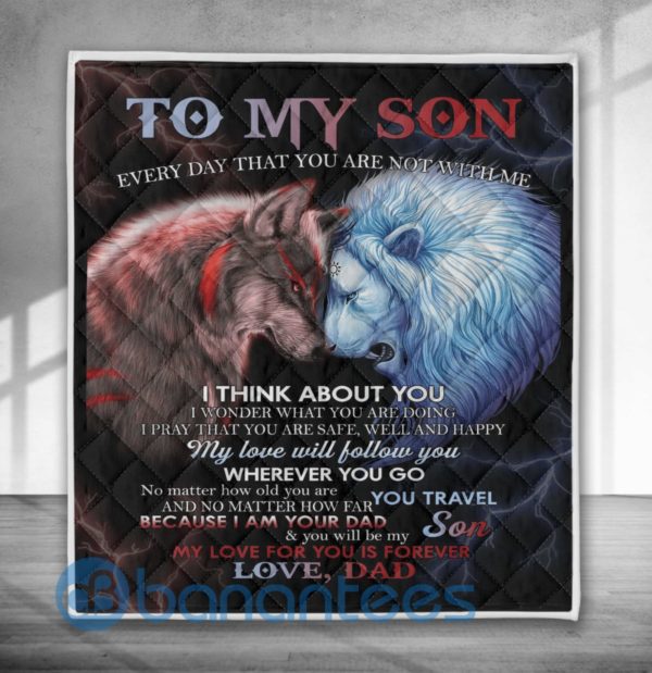 To My Son Lion And Wolf Quilt Blanket Product Photo