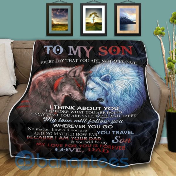 To My Son Lion And Wolf Quilt Blanket Product Photo