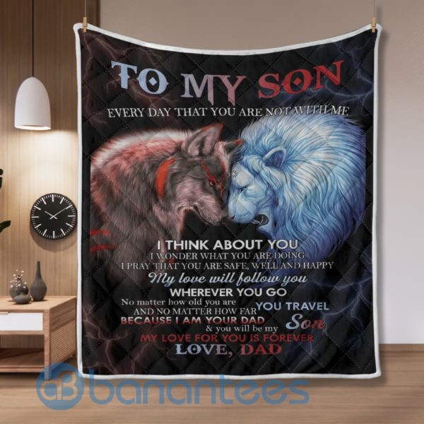 To My Son Lion And Wolf Quilt Blanket Product Photo