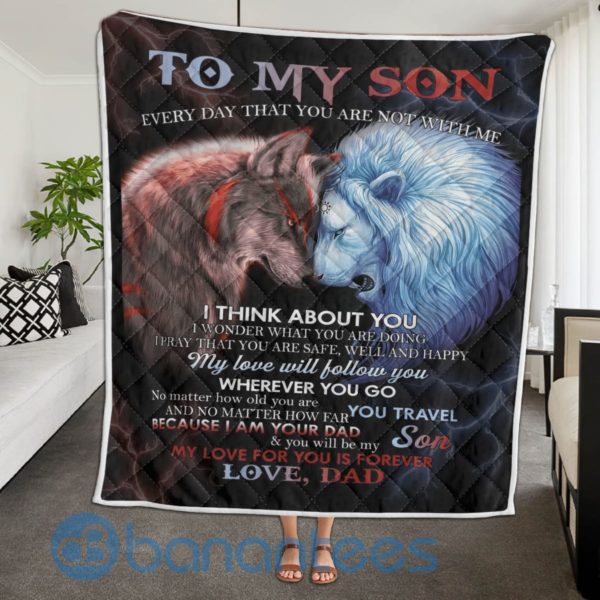 To My Son Lion And Wolf Quilt Blanket Product Photo