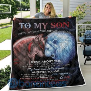 To My Son Lion And Wolf Quilt Blanket Product Photo