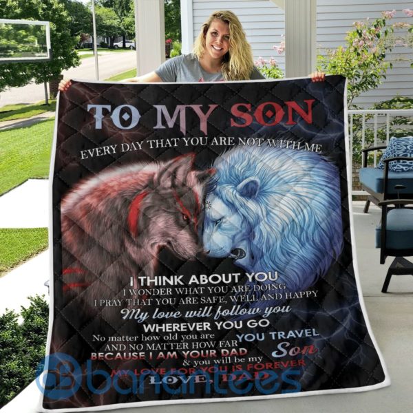 To My Son Lion And Wolf Quilt Blanket Product Photo