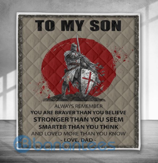 To My Son Love Dad Templar Knight Quilt Blanket Product Photo