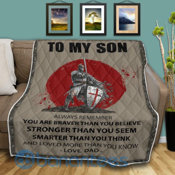 To My Son Love Dad Templar Knight Quilt Blanket Product Photo