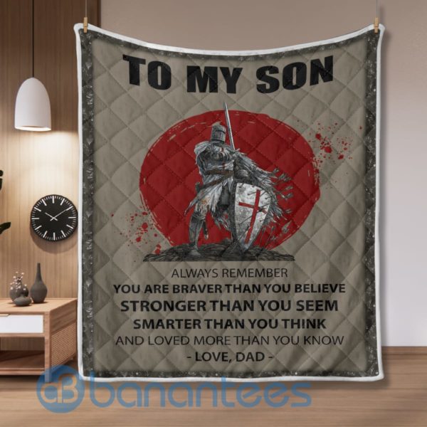 To My Son Love Dad Templar Knight Quilt Blanket Product Photo