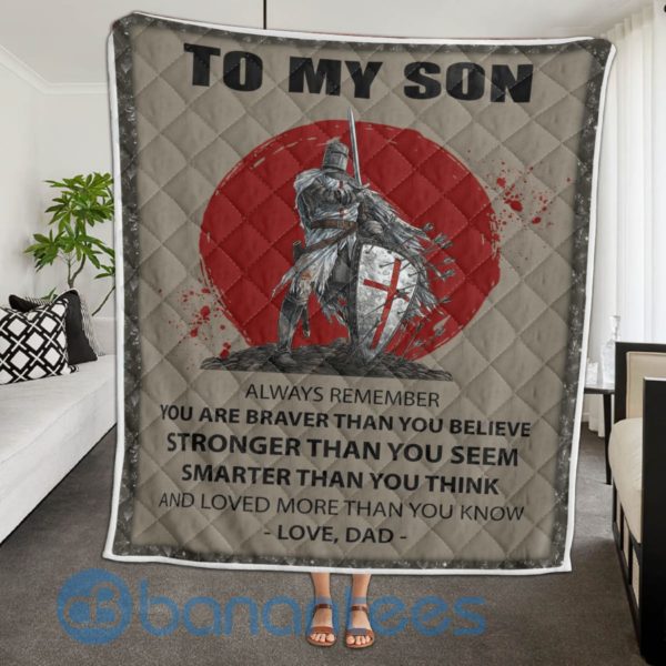 To My Son Love Dad Templar Knight Quilt Blanket Product Photo