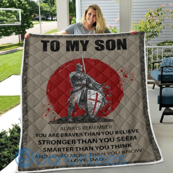 To My Son Love Dad Templar Knight Quilt Blanket Product Photo
