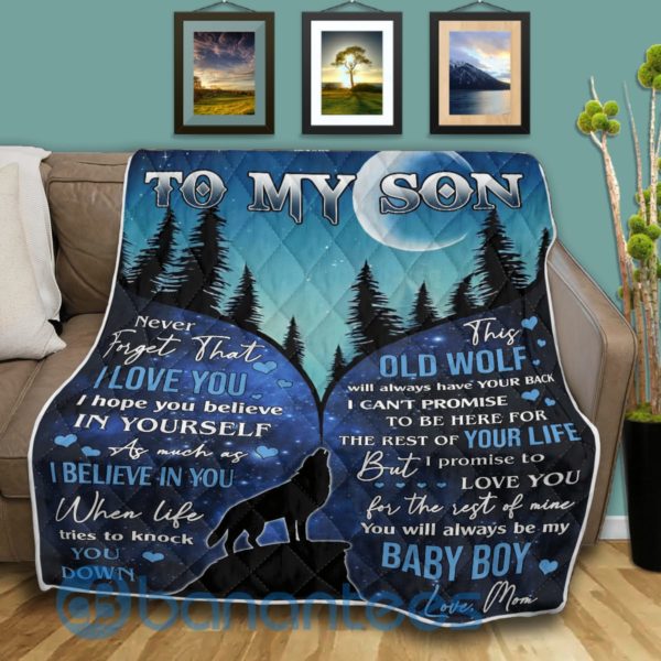 To My Son Never Forget That I Love You Wolf Quilt Blanket Product Photo