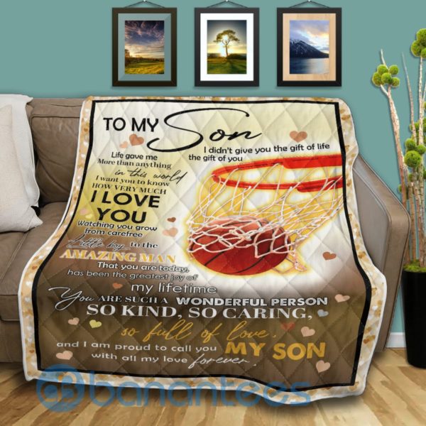 To My Son So Kind, So Caring, So Full Of Love Basketball Quilt Blanket Product Photo