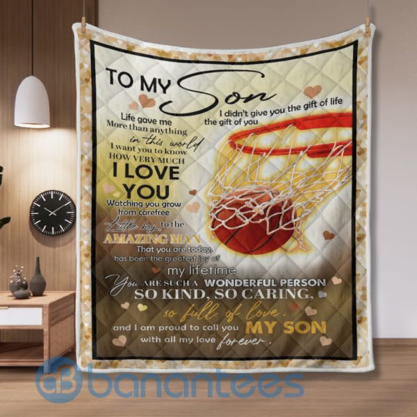 To My Son So Kind, So Caring, So Full Of Love Basketball Quilt Blanket Product Photo