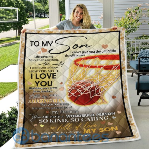 To My Son So Kind, So Caring, So Full Of Love Basketball Quilt Blanket Product Photo