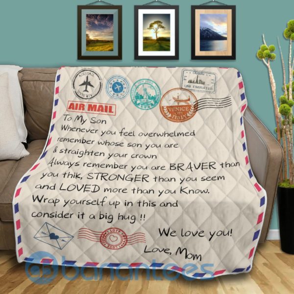 To My Son Whenever You Feel Overwhelmed Atamp Posstal Airmail Quilt Blanket Product Photo