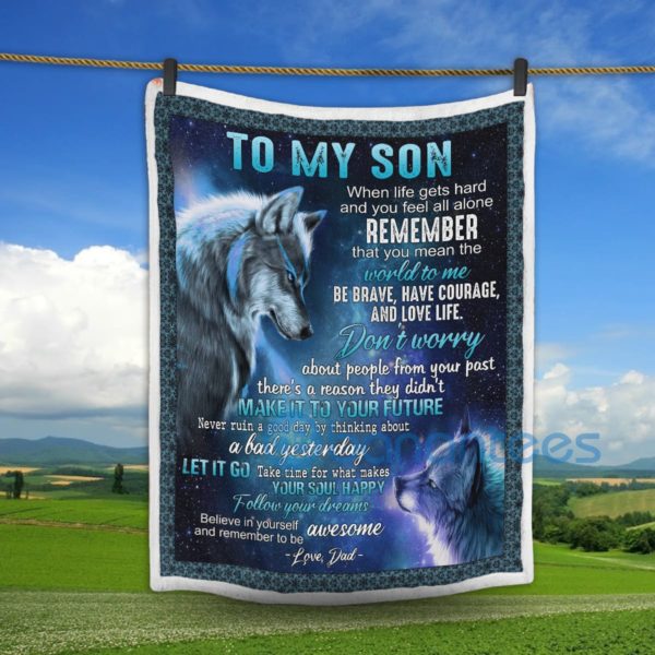 To My Son You Mean The World To Me Wolf Sherpa Blanket Product Photo