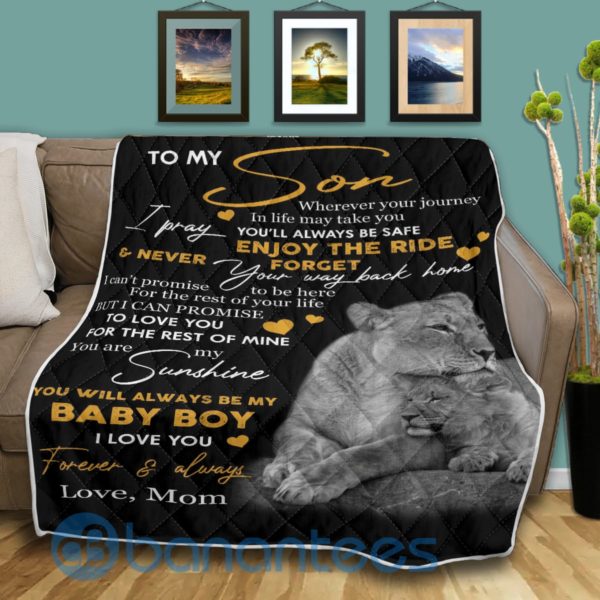 To My Son You Will Always Be My Baby Boy Lion Quilt Blanket Product Photo