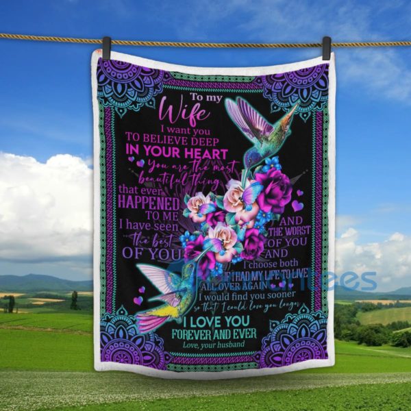 To My Wife Hummingbird Sherpa Blanket Product Photo