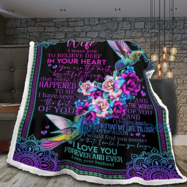 To My Wife Hummingbird Sherpa Blanket Product Photo