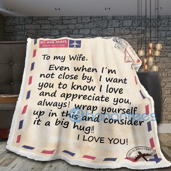 To My Wife I Love You Air Mail Sherpa Blanket Product Photo