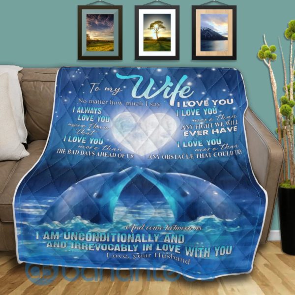 To My Wife I Love You Dolphin Quilt Blanket Product Photo