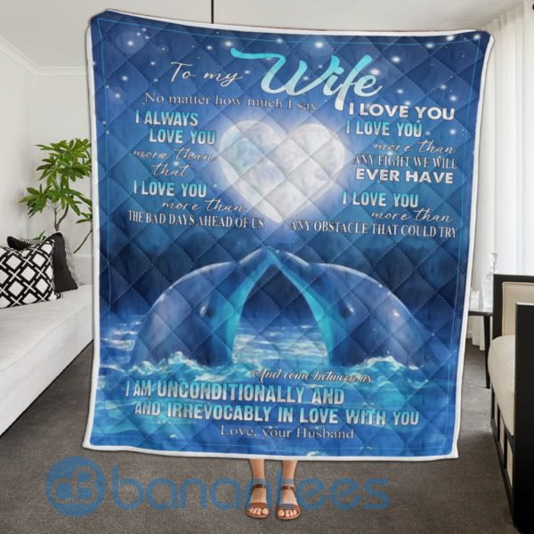 To My Wife I Love You Dolphin Quilt Blanket Product Photo