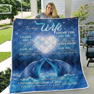 To My Wife I Love You Dolphin Quilt Blanket Product Photo