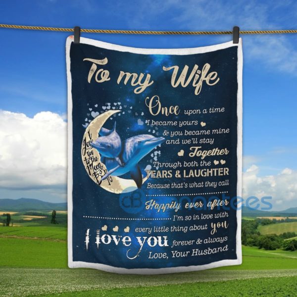 To My Wife I Love You Dolphin Sherpa Blanket Product Photo
