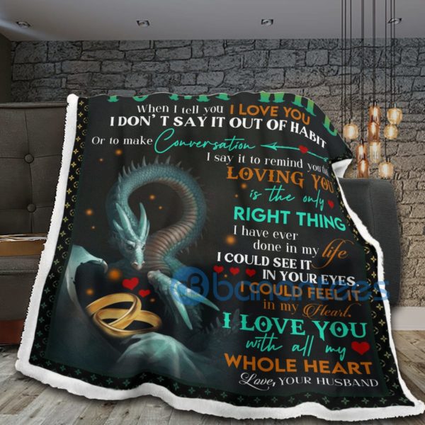 To My Wife I Love You Dragon Sherpa Blanket Product Photo