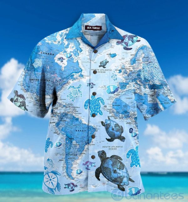 Turtle Blue Map Hawaiian Shirt Product Photo