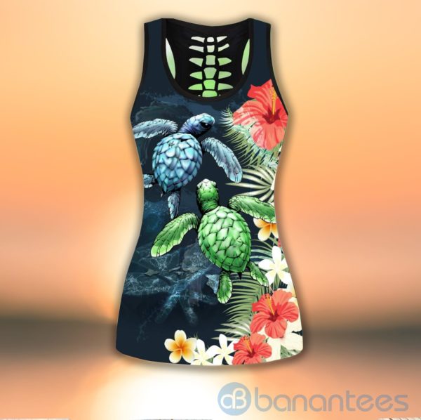 Turtle Hawaii and Flower Tank Top Legging Set Outfit Product Photo