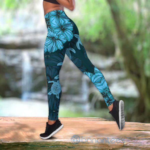 Turtle Tropical Flower Hollow Tank Top Legging Set Outfit Product Photo